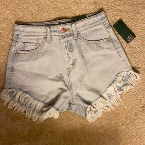 Light Wash High Rise Distressed Jean Shorts